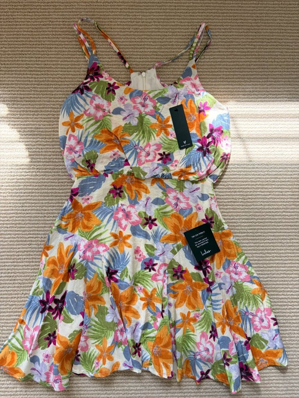 Lulus Tropical Floral Fit & Flare Mini Dress Spaghetti Strap XS NWT
